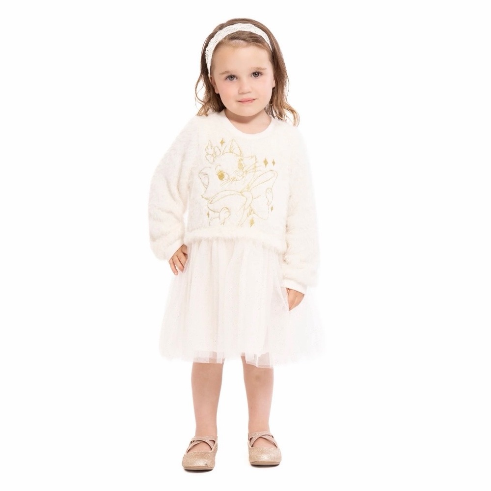 Disney The Aristocats Marie Ivory & Gold Girls Tulle Tutu Long Sleeve Dress 12M